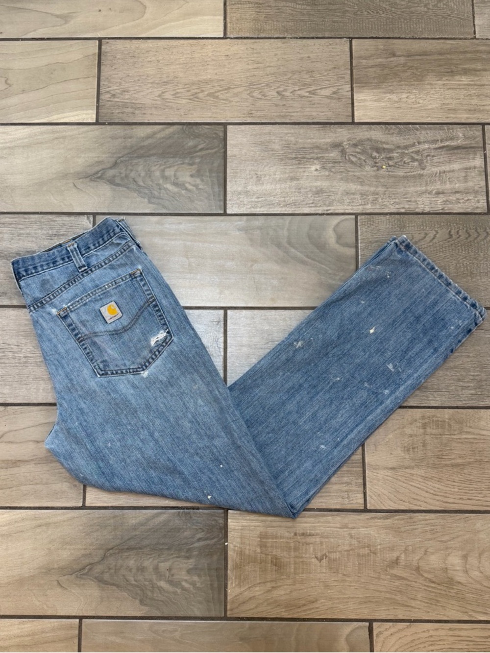 Carhartt Men's Light Blue Relaxed Fit Paint Splatter Jeans